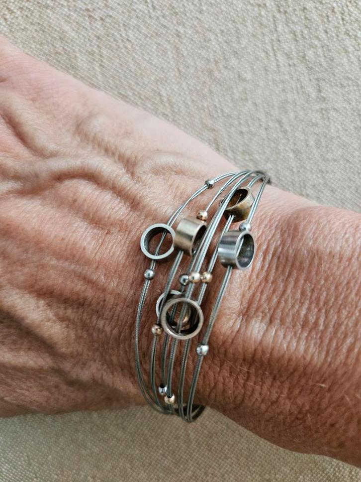 YO Design Stalen Armband, Sieraden, Tassen en Uiterlijk, Armbanden, Zo goed als nieuw, Staal, Zilver, Met bedels of kralen, Ophalen of Verzenden