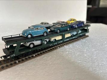 2X Fleischmann 8285 Dubbeldeks autotransportwagon+ autos beschikbaar voor biedingen