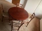 Vintage Ronde Tafel + 4 Stoelen met rieten zitting, Huis en Inrichting, Tafels | Eettafels, Ophalen, Gebruikt, 100 tot 150 cm