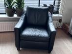Fauteuil, zwart leer, in goede staat, Huis en Inrichting, Fauteuils, Ophalen, Gebruikt, 75 tot 100 cm, Leer