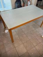 Glazen eettafel met eikenhouten frame Ikea, Huis en Inrichting, Tafels | Eettafels, Ophalen, 50 tot 100 cm, 150 tot 200 cm, Vier personen