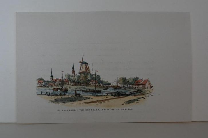 FRANEKER FRJENTSJER STADSGEZICHT Houtgravure Anno 1881 GI4, Antiek en Kunst, Kunst | Etsen en Gravures, Verzenden