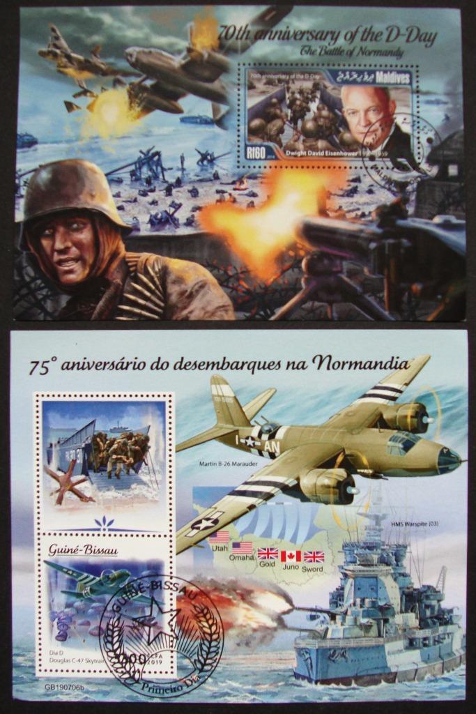 464 - 2 Blokken met Vliegtuigen, van de slag van Normandië., Postzegels en Munten, Postzegels | Thematische zegels, Gestempeld