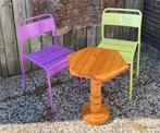 Bistro set met paars groene stoelen en tafeltje, Ophalen, Gebruikt, Metaal