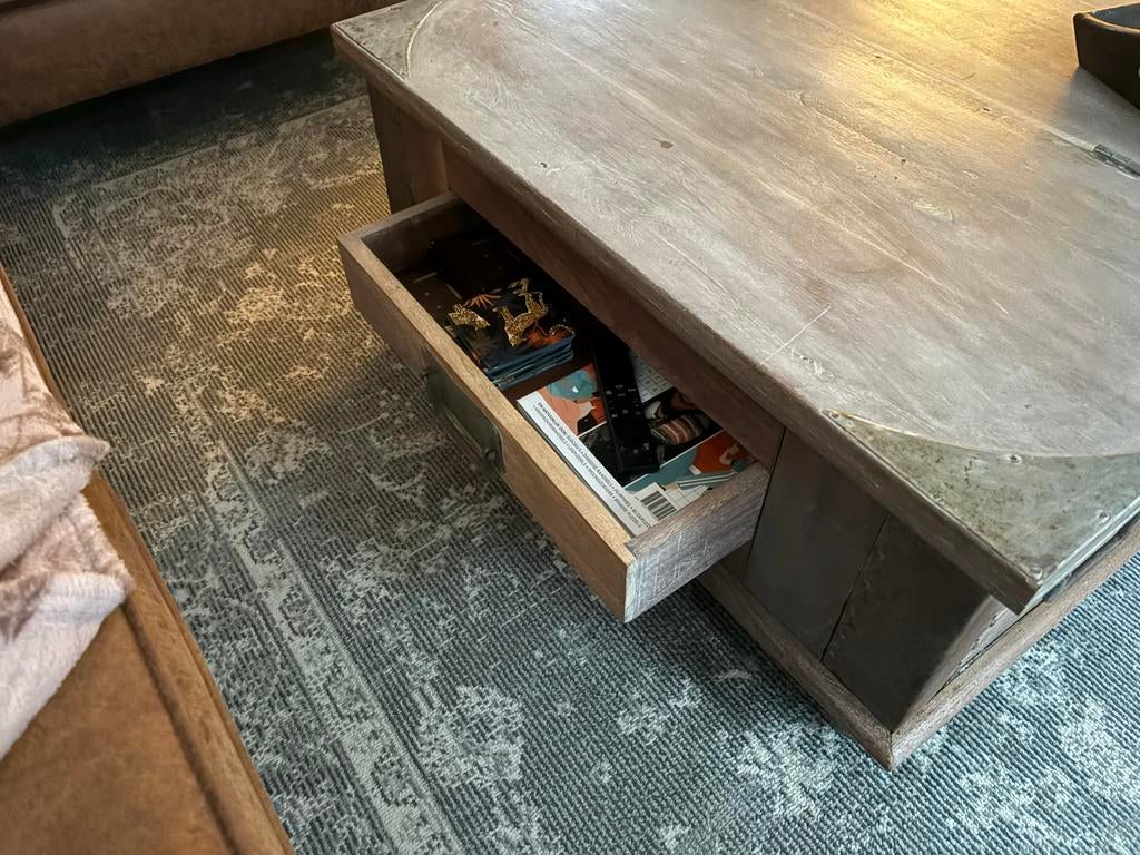 Teakhouten salon tafel met white wash - 85x80x40 cm, Ophalen, Gebruikt, Teakhout, 50 tot 100 cm