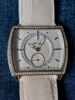 Dames horloge met kristal enleren band, Met strass, Overige merken, Staal, Gebruikt