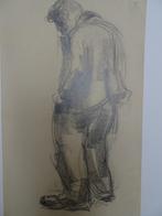 Tekening gebogen man met handen in de zakken, Jan Vink 1946, Antiek en Kunst, Kunst | Etsen en Gravures, Verzenden