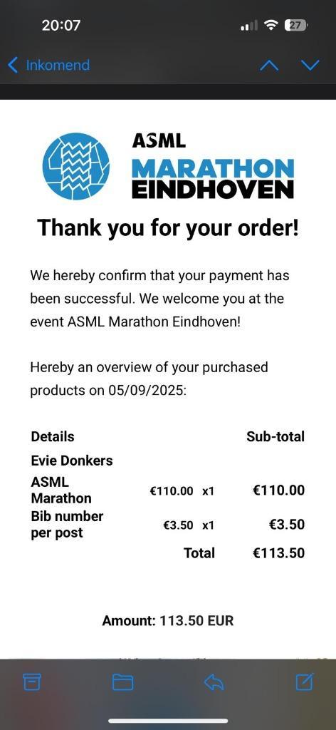 Startbewijs ASML hele marathon Eindhoven 2025, Sport en Fitness, Loopsport en Atletiek, Nieuw, Overige typen, Hardlopen, Overige merken