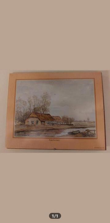 Tekening van een polder boerderij in glazen lijst beschikbaar voor biedingen