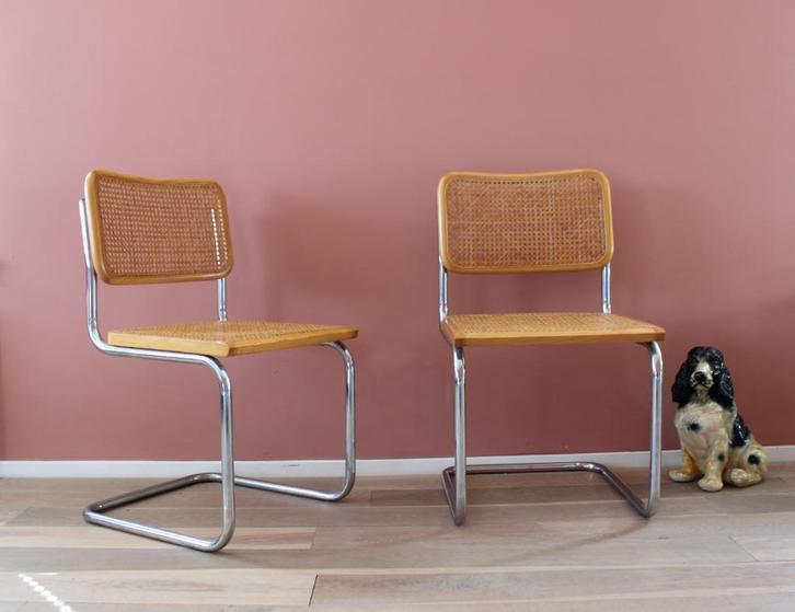 2 vintage stoelen - Cesca - Marcel Breuer. Retro design, Huis en Inrichting, Stoelen, Gebruikt, Twee, Metaal, Riet of Rotan, Overige materialen
