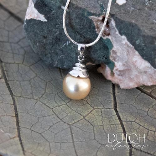 Champagne Kleurige Zuidzeeparel met Sterling Zilveren Hanger, Sieraden, Tassen en Uiterlijk, Kettingen, Zo goed als nieuw, Zilver