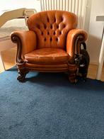 Antieke leren fauteuil, Huis en Inrichting, Fauteuils, Ophalen, Gebruikt, 75 tot 100 cm, 75 tot 100 cm