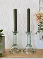 Set kandelaren groen blauw gekleurd glas vintage, Huis en Inrichting, Woonaccessoires | Kandelaars en Kaarsen, Overige materialen