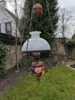Grote Majolica vuurvergulde Jugendstil olielamp, Ophalen