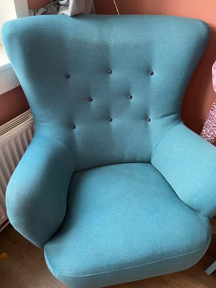 Kwantum Stoel - Petrol Groen/Blauw - Gebruikt, Huis en Inrichting, Fauteuils, Gebruikt, Stof, 50 tot 75 cm, Minder dan 75 cm, Ophalen