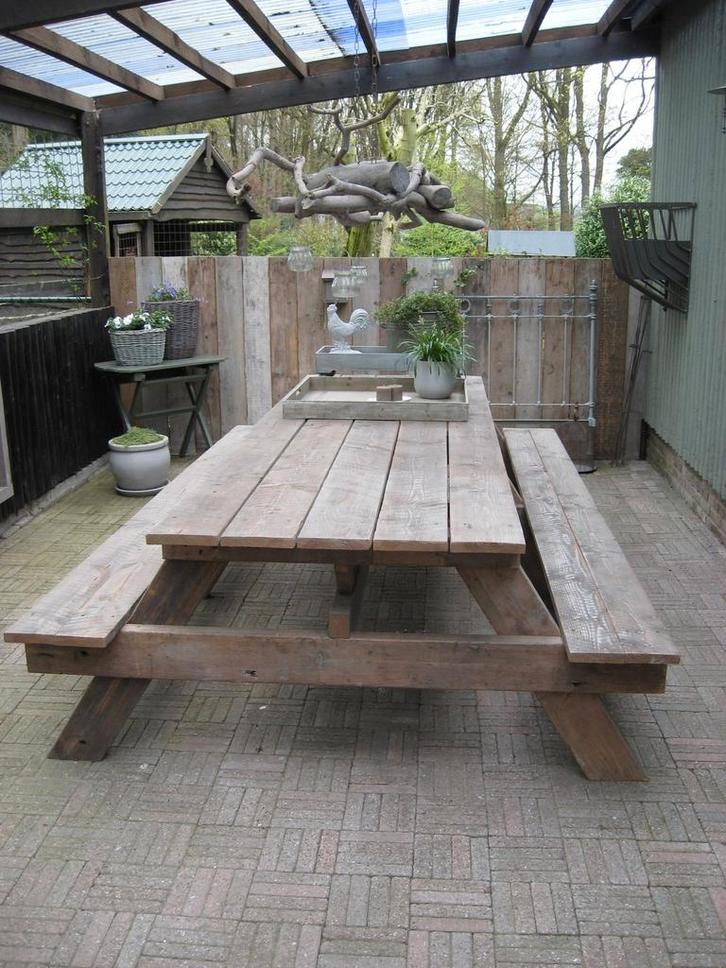 picknicktafel van Steigerhout, Tuin en Terras, Picknicktafels, Nieuw, Rechthoekig, Hout, Ophalen