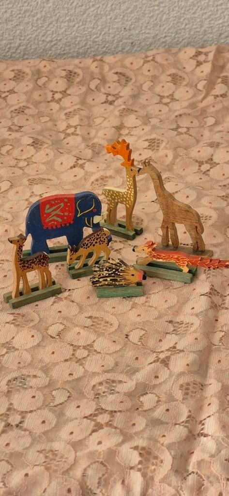 7 stuks oude Houten Dieren, Verzamelen, Poppenhuizen en Toebehoren, Gebruikt, Overige typen, Ophalen of Verzenden