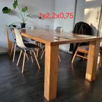 Houten tafel 2,2 meter lang 1 meter breed, 200 cm of meer, 50 tot 100 cm, Gebruikt, Rechthoekig