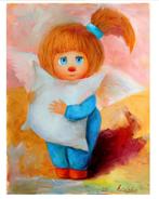 Een serie kinderlijke olieverfschilderijen met engelen, Minder dan 50 cm, Oorspronkelijke maker, Verzenden, Nieuw