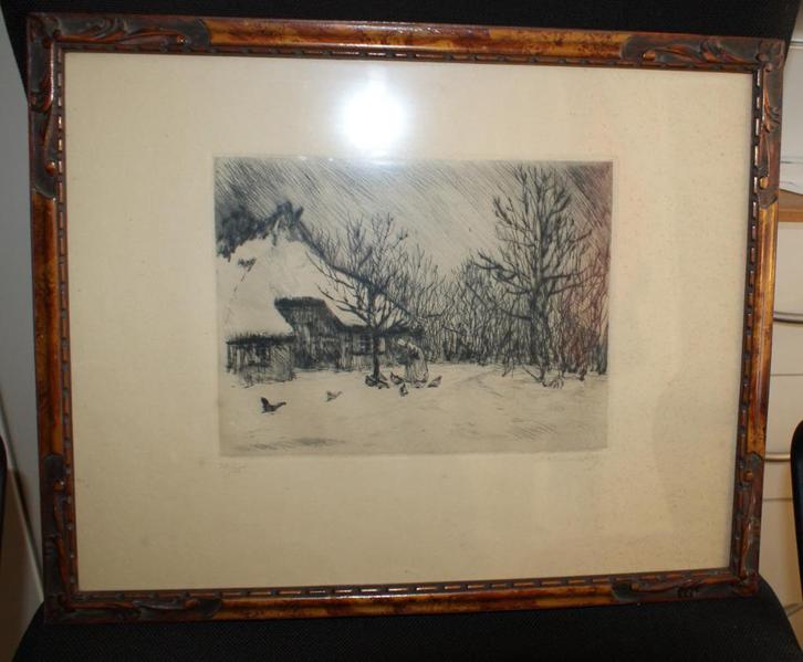 Anneliese Reichmann - Winterlandschapsgravure - 44 x 35 cm ., Antiek en Kunst, Kunst | Etsen en Gravures, Ophalen of Verzenden