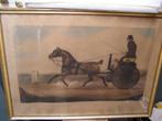 Grote litho Engels The Road paard en koets ingelijst 79x59cm, Antiek en Kunst, Ophalen