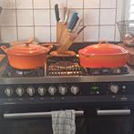 2 Vintage gietijzeren braadpannen Husqvarna en Le Crouset, Ophalen of Verzenden, Gas