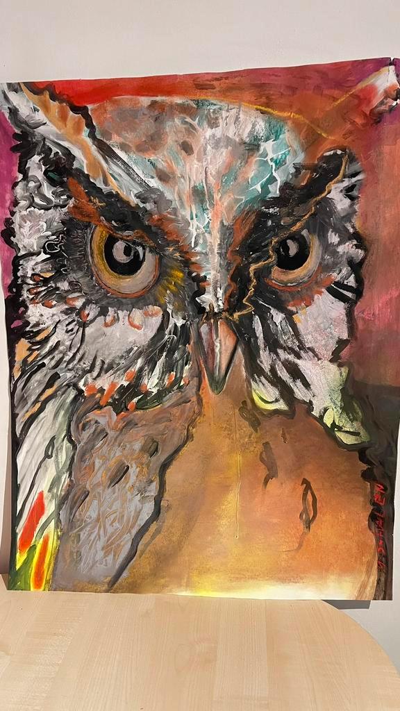 Schilderij Uil, Antiek en Kunst, Kunst | Schilderijen | Modern, Ophalen