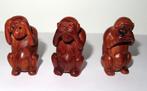 Set van 3 grote houten Netsukes, apen horen zien en zwijgen, Antiek en Kunst, Ophalen of Verzenden