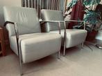 Leren fauteuils met chroom armleuningen, Huis en Inrichting, Fauteuils, Ophalen, 75 tot 100 cm, Zo goed als nieuw, Metaal