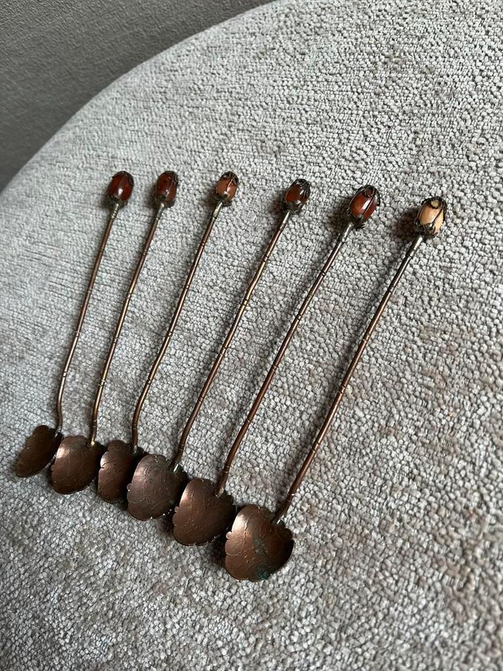 Antieke Lepeltjes met Half Edelsteen, Antiek en Kunst, Antiek | Bestek, Ophalen