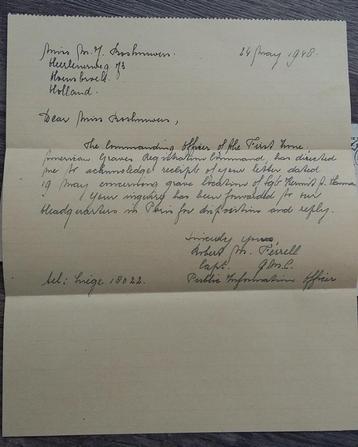 Jaar 1948 Brief Oorlogs Graven Graf WO2 Amerikaans Soldaat beschikbaar voor biedingen
