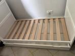 Meegroei en peuterbed 140x70 met matras en onderschuiflade, Ophalen, Gebruikt, Eenpersoons, Wit