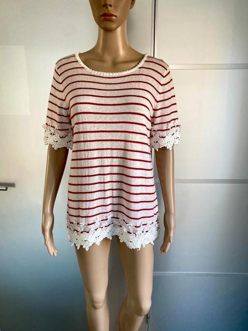 J330 Leo & Ugo maat M=38/40 linnen fijn-gebreide trui rood, Kleding | Dames, Truien en Vesten, Zo goed als nieuw, Maat 38/40 (M)