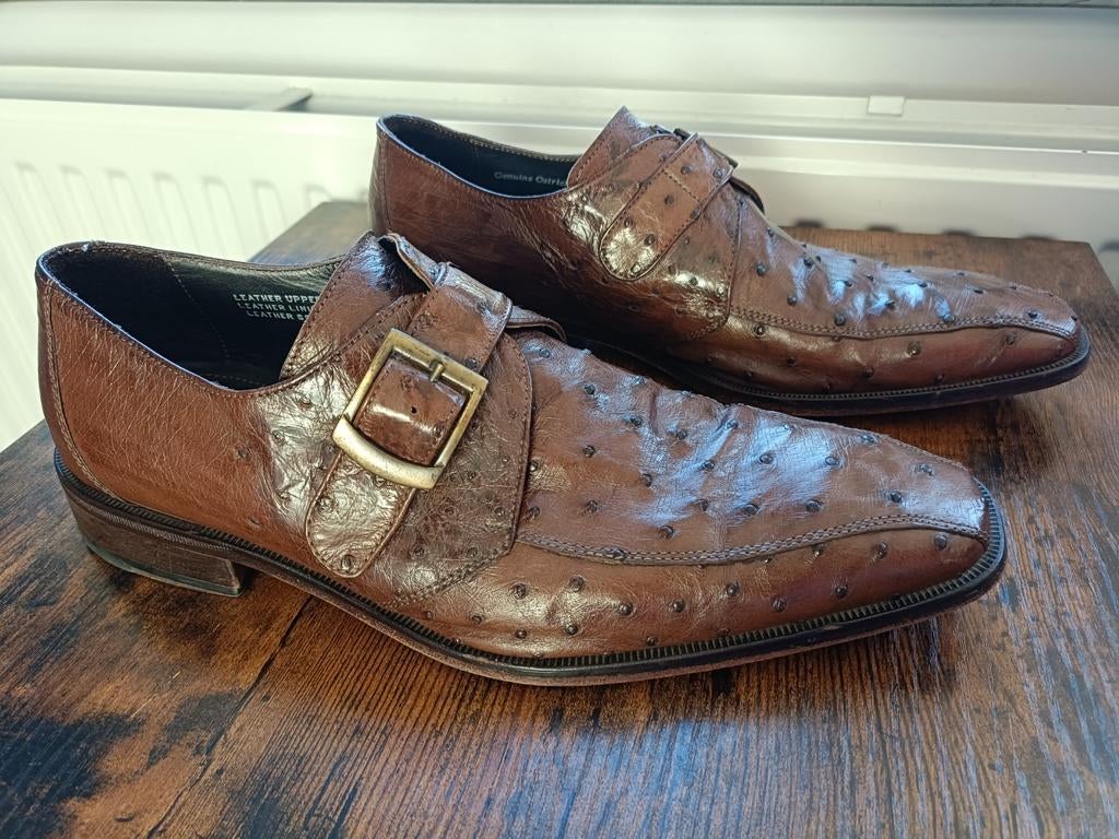 Bettaccini Luxe Herenschoenen - Struisvogel Leer - Maat 42, Ophalen of Verzenden, Bruin