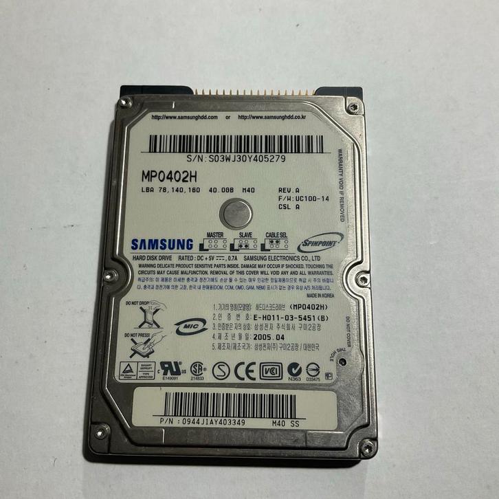 Samsung MP0402H - 40GB HDD - IDE, Computers en Software, Harde schijven, Gebruikt, Laptop, Intern, HDD, IDE, Ophalen of Verzenden