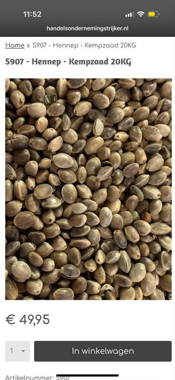 Hennepzaad / Kempzaad - 20KG Zak €48 beschikbaar voor biedingen