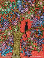 Uniek Handgeschilderd Schilderijtje Kat in Boom Nieuw, Ophalen of Verzenden