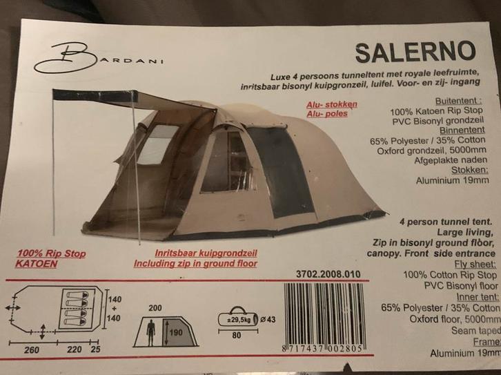 Bardani 4 pers. katoenen tent incl voorluifel lugano 300, Caravans en Kamperen, Tenten, tot en met 4, Gebruikt, Ophalen