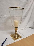 Glazen windlicht met messing voet, Gebruikt, 50 tot 75 cm, Klassiek, Ophalen of Verzenden