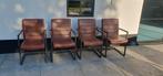 Set van 4 Leren Eetkamerstoelen met Armleuning, Huis en Inrichting, Stoelen, Ophalen, Gebruikt, Bruin, Metaal