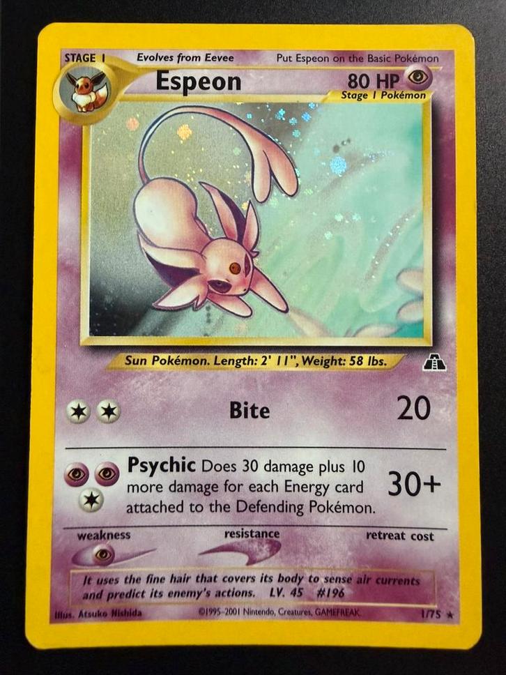 Espeon 1/75 Holo - Neo Discovery, Hobby en Vrije tijd, Verzamelkaartspellen | Pokémon, Gebruikt, Losse kaart, Ophalen of Verzenden