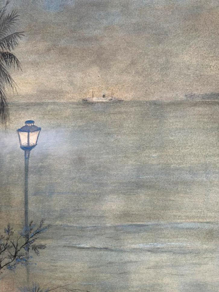 1925 Henri Tieland antiek Aquarel scheepvaart  37/49cm, Antiek en Kunst, Kunst | Schilderijen | Klassiek, Ophalen of Verzenden