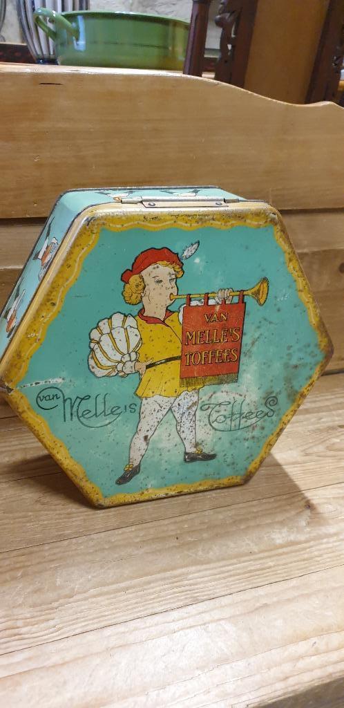 Blik van Melle winkel blik 6 kant 25535, Verzamelen, Blikken, Gebruikt, Overige, Overige merken, Ophalen of Verzenden