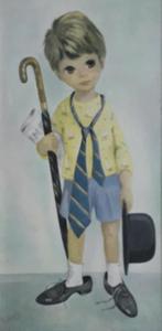 SLIM JONGETJE GEKLEEDT ALS ZAKENMAN>PARAPLU 🌂VINTAGE PRENT, Antiek en Kunst, Curiosa en Brocante, Ophalen of Verzenden