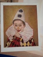 Pastelkrijt tekening Clown Pierrot 1980, Antiek en Kunst, Ophalen of Verzenden
