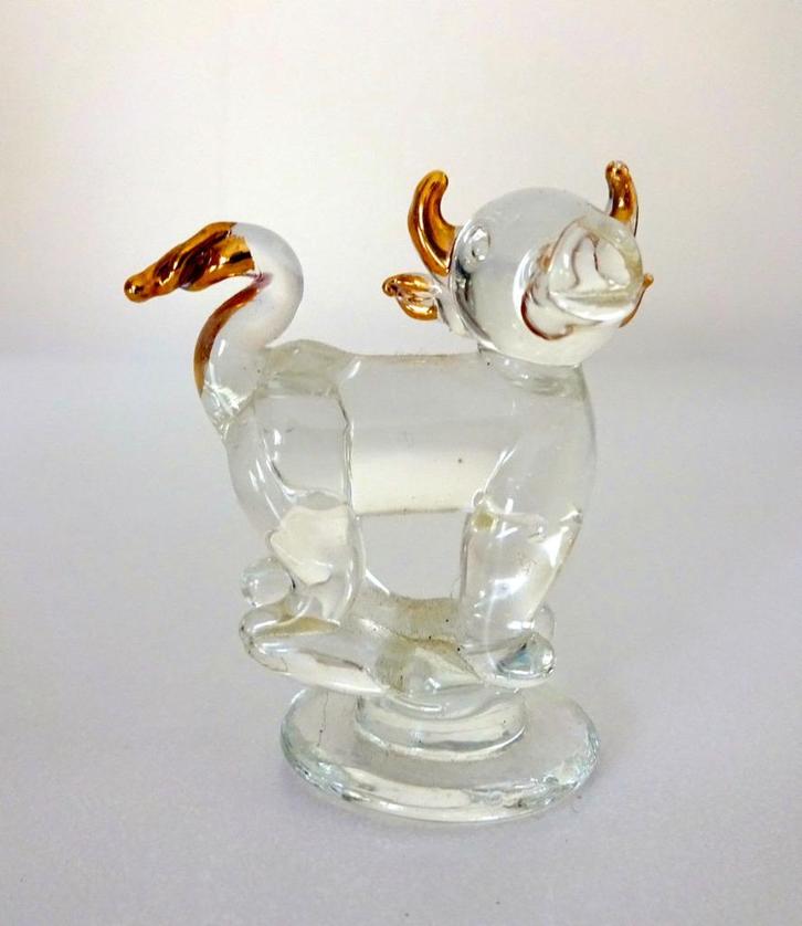 Glazen beeld stier mini helder goudkleurig Murano 6598-g, Antiek en Kunst, Antiek | Glas en Kristal, Ophalen of Verzenden