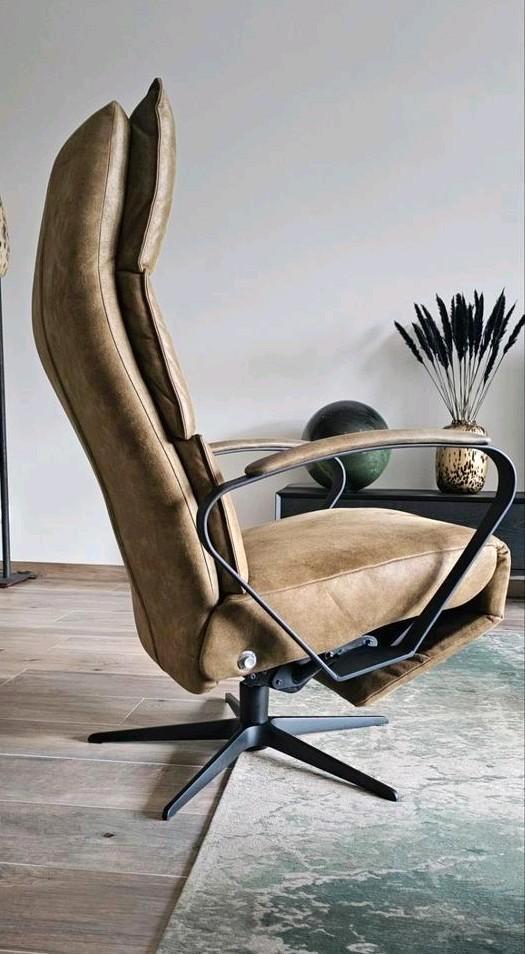Moderne  slanke Relax fauteuil Large model  - kleur mosgroen, Huis en Inrichting, Fauteuils, Gebruikt, Metaal, Stof, 50 tot 75 cm