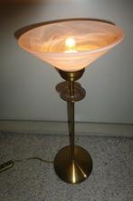 MOOI STAAND KOPEREN LAMPJE MET GEMARMERD KAPJE., Klassiek, Ophalen of Verzenden, Zo goed als nieuw, Glas