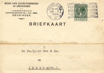 Bond van Zuivelfabrieken in Groningen - 05.1934 - briefkaart beschikbaar voor biedingen