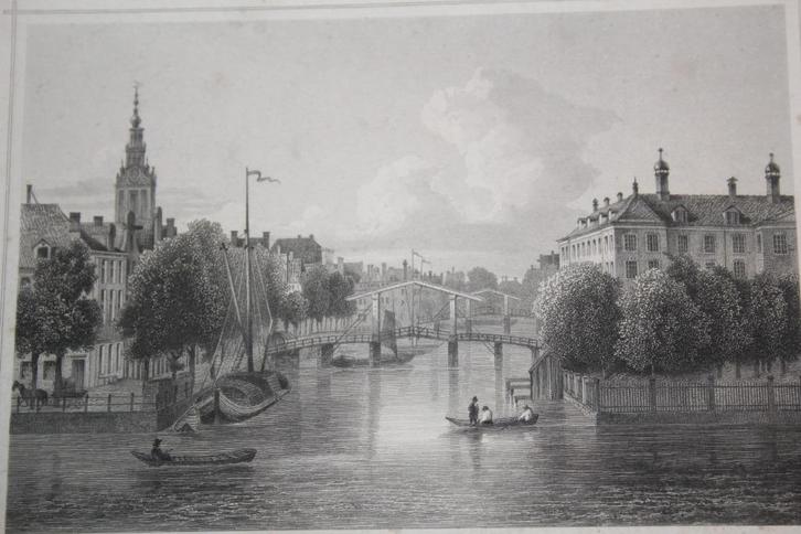 19e eeuwse ets (?) Groene Burgwal Amsterdam, Antiek en Kunst, Kunst | Etsen en Gravures, Ophalen of Verzenden